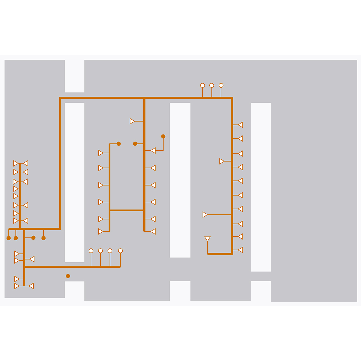 Sistema de circulaciones público/visitantes, diagrama explicativo (Izquierda)