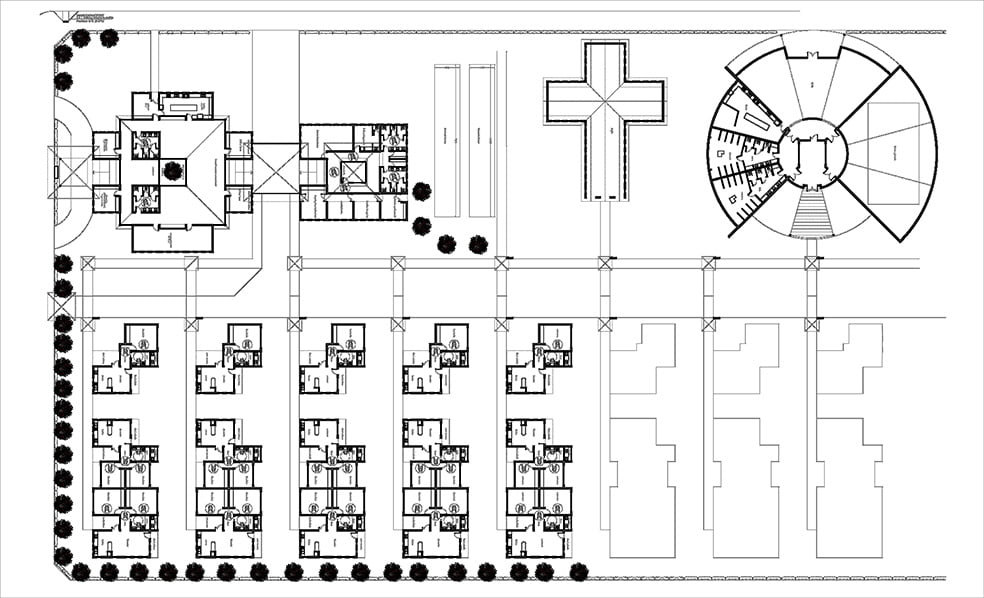 Geriátrico 08, plano del conjunto de un sector del lote