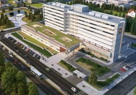 Vista aérea del Hospital Privado de Tucumán, proyectado en el estudio AFS Arquitectos