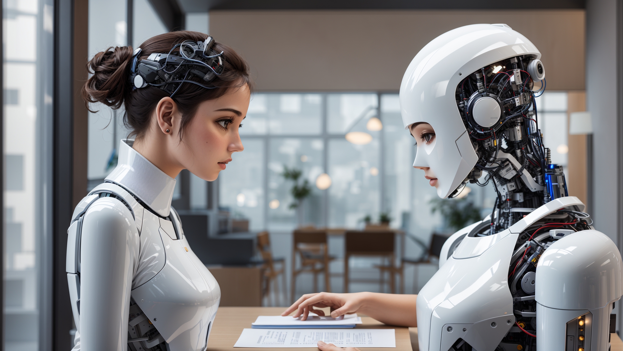 Imagen creada con la IA Leonardo.ai usando el prompt: inteligencia artificial y arquitecta trabajando juntas.