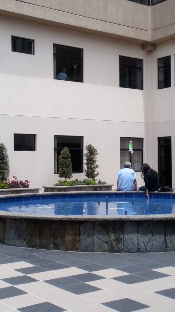 Foto 1, Foto 2, Foto 3: El rediseño de la pileta en el hospital se basó en la comprensión de las experiencias y necesidades emocionales de los pacientes oncológicos y sus familias. Reconociendo que estos pacientes pueden pasar largos períodos en el hospital y considerando el impacto psicológico de la enfermedad, se ideó un diseño que pudiera ser apreciado desde las habitaciones de los pisos superiores por aquellos pacientes que no tienen la posibilidad de salir a la terraza, proporcionando así una visual reconfortante.