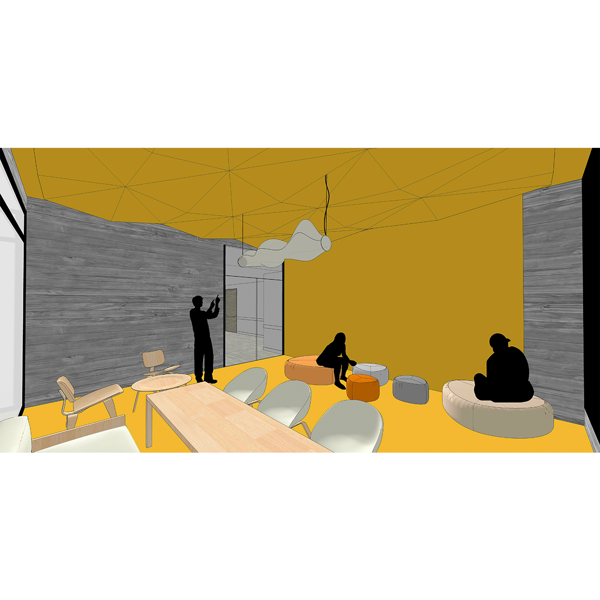 Área Lúdica amarilla, imagen ilustrativa tridimensional etapa de proyecto. (Derecha)