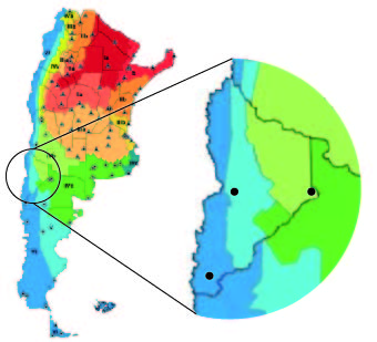 Mapa de Zonas Bioclimáticas con zoom en la Provincia de Neuquén. Fuente: Elaboración Propia en base a Norma IRAM 11.603 / 1996.