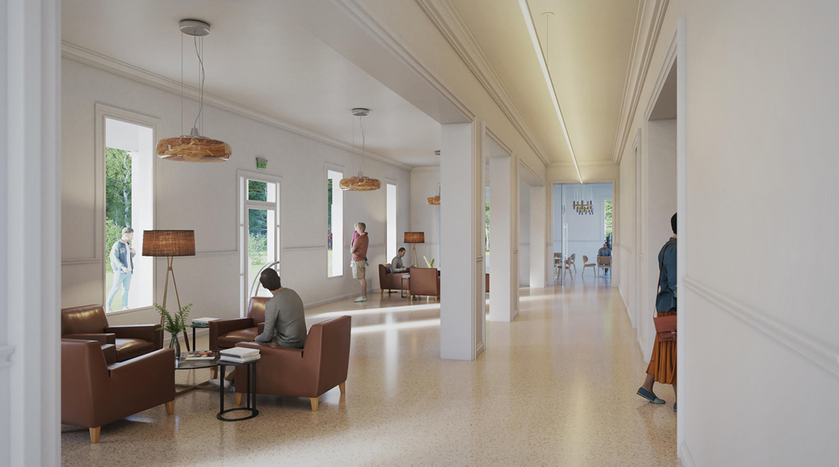 3D interior estar público